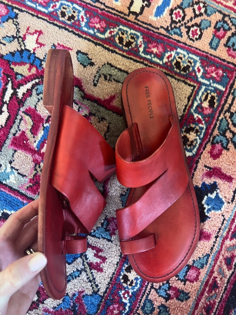 Free People Abilene Red Leather Toe Loop Sandals | Block Heel | EU 39 - Picture 2 of 4
